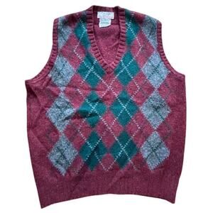 Vintage McGeorge 100% Wool Scotland Burgundy Sweater Vest Intarsia Sz L